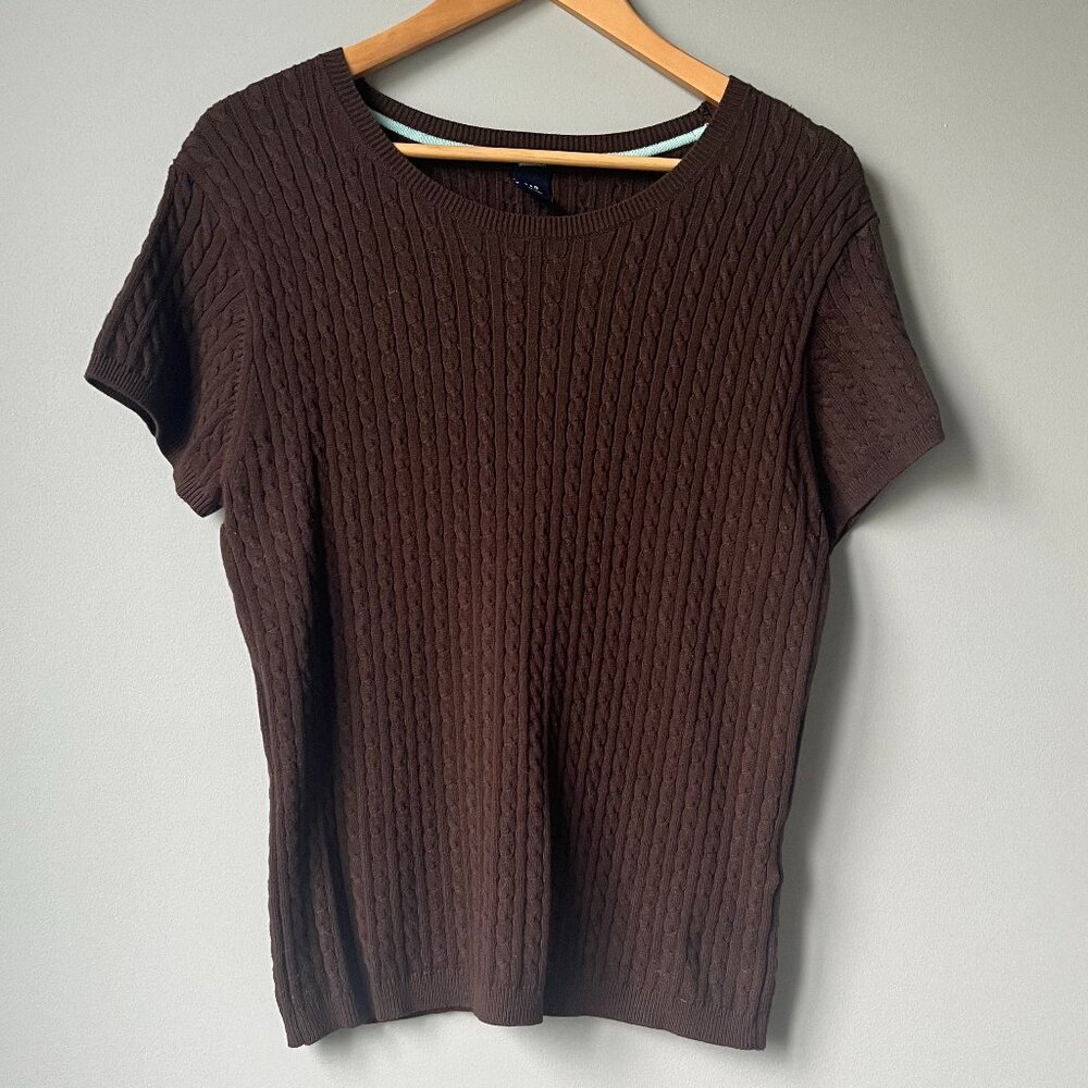 Gap Y2K cable knit Sweater, scoop neckline & short sleeves size XL